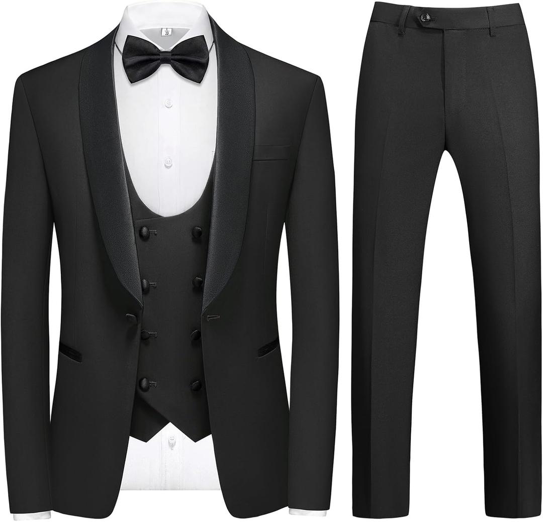 Rogers & Morris Tuxedo Suits for Men Solid 4 Piece Regular Fit Formal Set (Black) XL