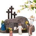 Fovths 7 Pack Brown Cross Resin Table Decor Easter Resin Tabletop Ornaments Jesus Nun Statue Centerpieces Decor for Home Easter Holiday Decoration