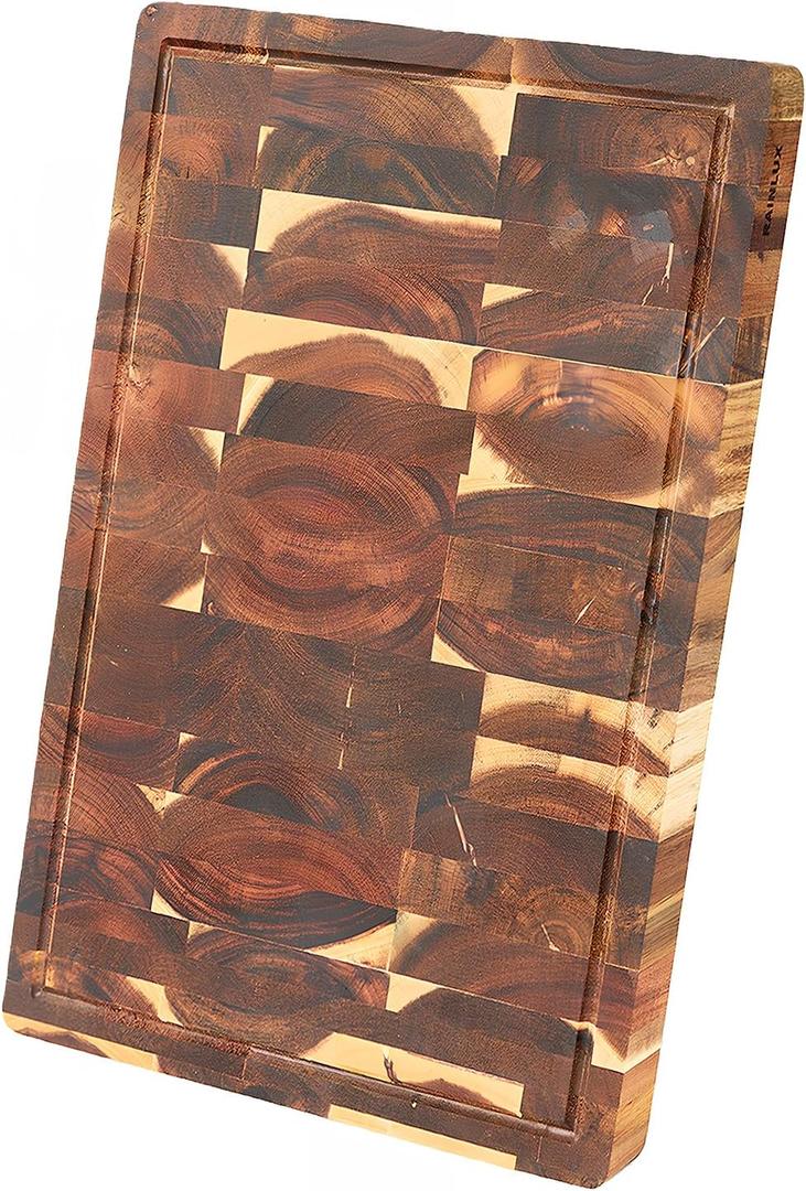 Thick Walnut Wood Cutting Board for Kitchen, End Grain Chopping Board with Juice Groove & Handle, Heavy Duty Checkered Board for Cheese and Vegetables, Non-Slip Feet, 20" x 15" x 1.5"