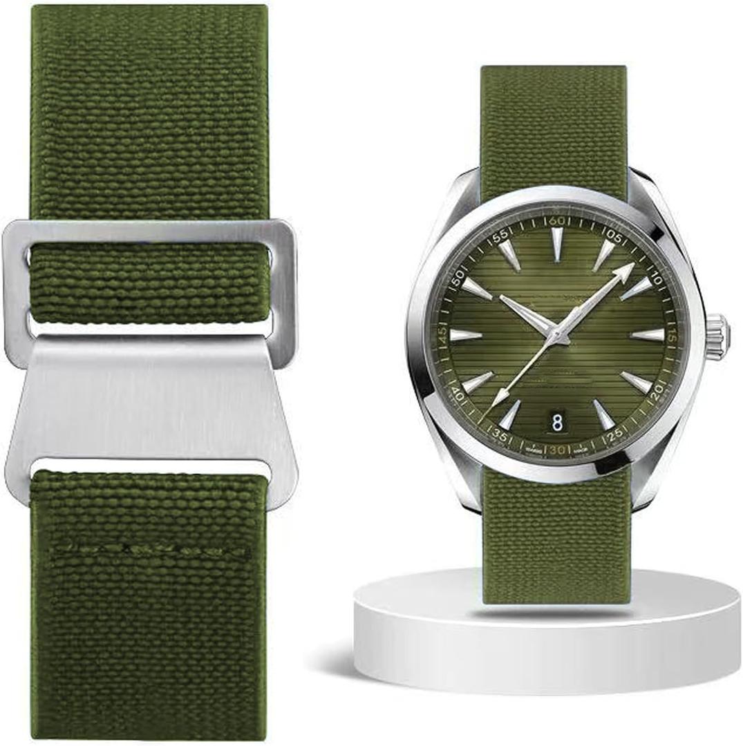 French Troops Paratrooper Watch Band with Hook-and-Loop Premium Striped Military Elastic Nylon Watch Strap Silver & Black Buckle 18mm 20mm 22mm 24mm Replacement Band Strap for Men Women