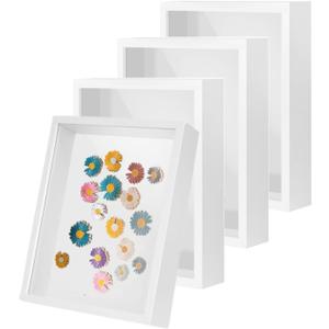 4 Pack 6x8 Shadow Box Frame, HD Glass White MDF Wooden Frames for Flower Pressing, Seashell Display Box, Pet Memorial Shadow Box (4pcs 6X8)