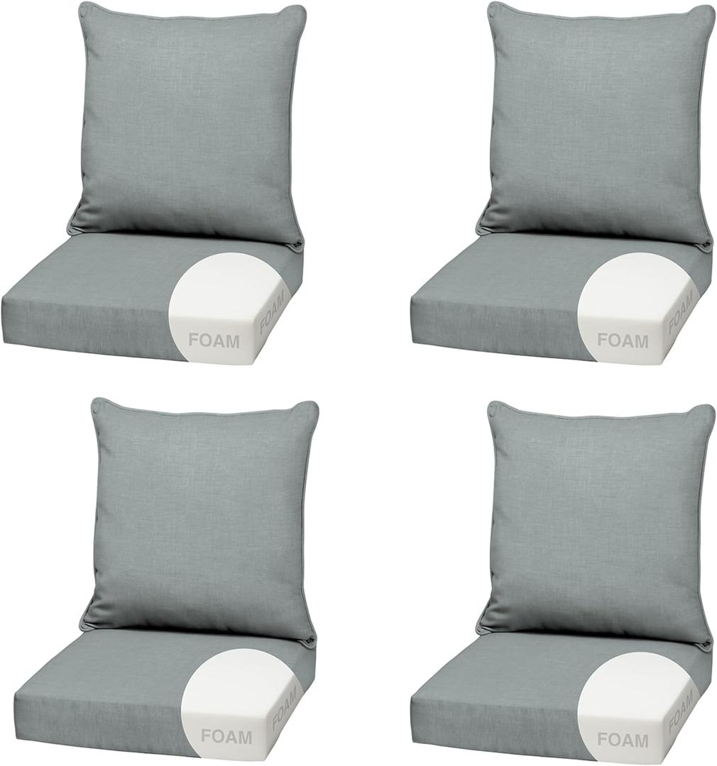 Arden Outdoor Foam Deep Seat Cushion (4-Pack), 22x24, Premium High-Density Foam, Never Flattens, Weather-Proof for Patio Chair Sofa Couch, Stone Grey Leala