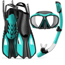 Snorkeling Gear for Adults Men Women, 3 in 1 Snorkel Set with Panoramic View Diving Mask Anti-Fog Anti-Leak, Snorkel Mask Dry Top Snorkel Fins for Swimming, Snorkeling and Travel Diving