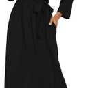 VINTATRE Women Kimono Robes Long Knit Bathrobe Lightweight Soft Knit Sleepwear V-neck Casual Ladies Loungewear (Black, M)