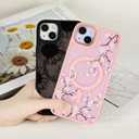 for iPhone 14 Plus Magnetic Matte Translucent Case,Luxury Shockproof Magnetic,Cute Flower Pattern Hard Back Cover iPhone 14 Plus Case for Women Girls-Little Pink Floral