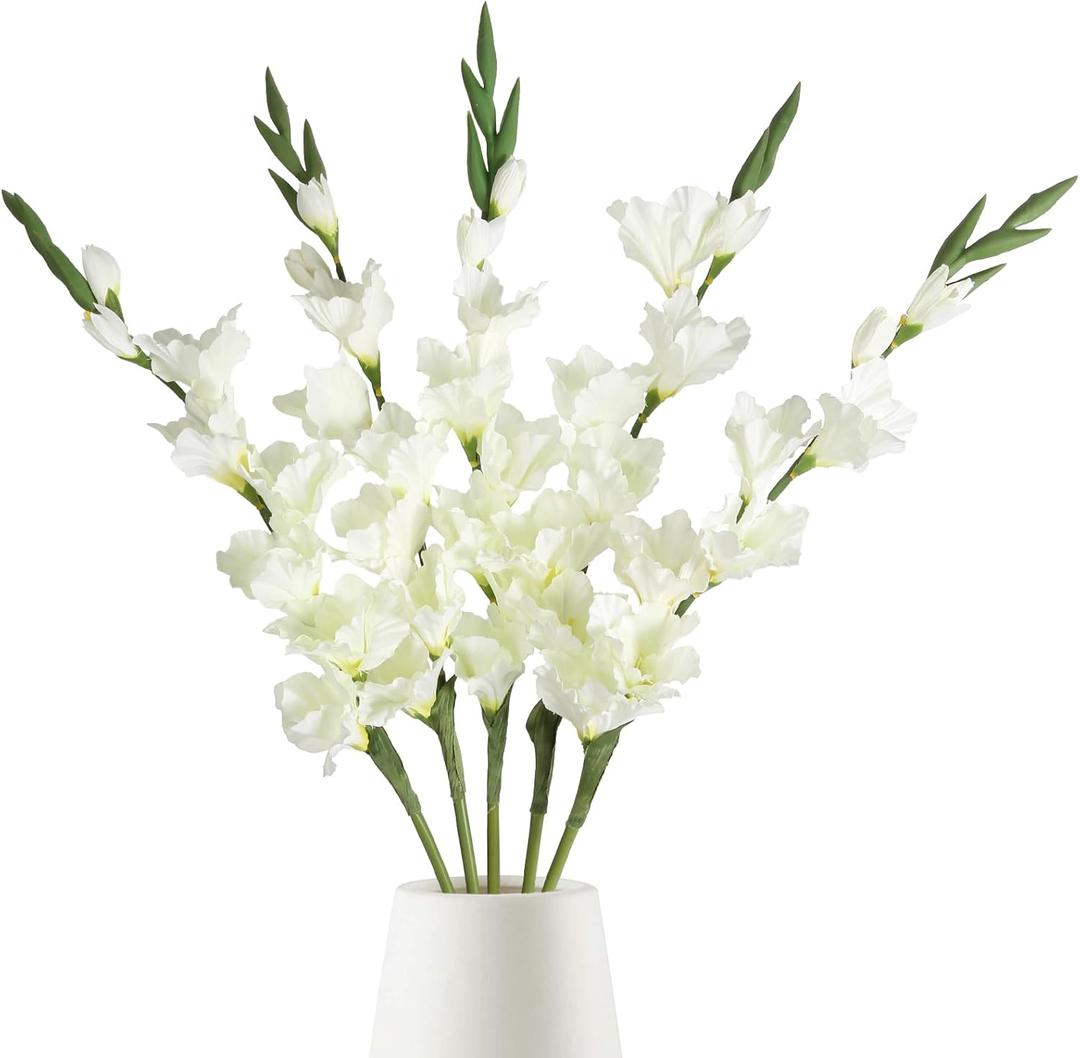 White Gladiolus Artificial Flowers 33.07 in Long Artificial Flowers Gladiolus Flowers 5 PCS Silk Gladiolus Flowers Fake Flowers Faux Gladiolus for Home Wedding Garden Arrangement Decor(White)