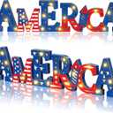 Geetery America LED Wooden Sign Patriotic Wooden Words Sign Red White Blue Tabletop Centerpiece Decor 16.5” x 4" Star Decorations for Independence Day Memorial Day 4th of July Home Indoor Party