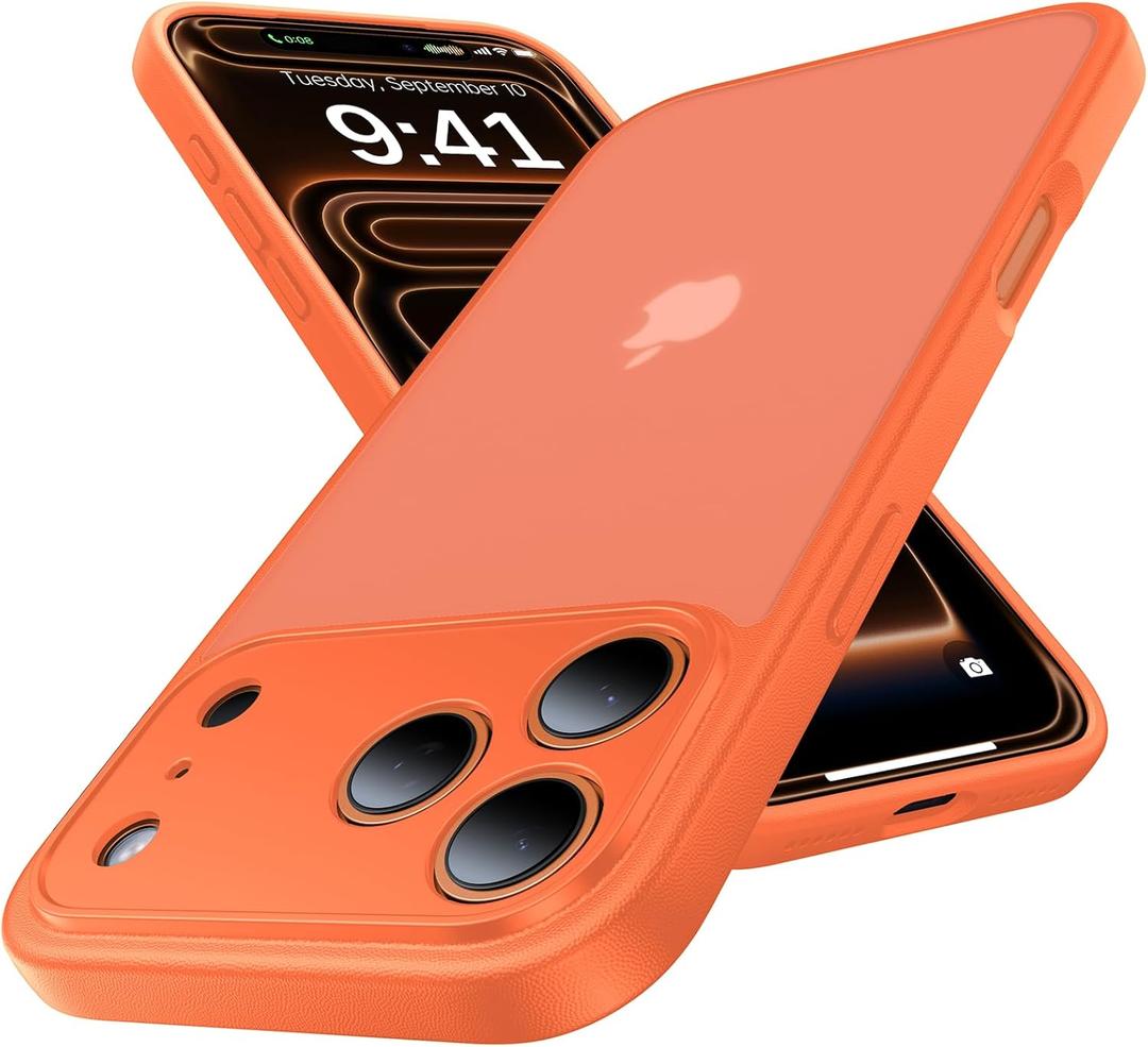 for iPhone 17 Pro Case, [Ribbed Non-Slip Sides] [Military-Grade Drop Protection] [Full Camera Protection] Anti-Yellow Soft-Touch Shockproof Slim Phone Case for iPhone 17 Pro, Orange
