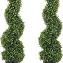 THE BLOOM TIMES 3ft Tall Spiral Topiary Trees Artificial Outdoor Set of 2, 36 Inch UV Resistant Large Faux Evergreen Fake Boxwood Plants for Front Porch Outside Planter Entryway Entrance Decor 3 Foot