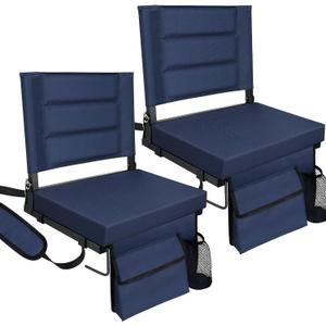 Stadium Seats with Back Support,Bleacher Chairs with Cushion, Portable Folding Stadium Chair with Removable Cushion and Large Pocket for School Events Sports Game(Navy Blue 2 Pack), 16.4"w X 11.4"d X 15.6"h