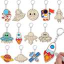 Trnayi 36 Pcs Outer Space Party Favors Unfinished Wooden Keychains Color Your Own Space Astronaut Star Planet Alien UFO DIY Wood Crafts Blank Wood Painting Crafts for Birthday Arts Gifts