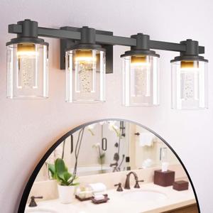 Quntis 4-Light Black Bathroom Light Fixtures with 5 Color Modes, 27 Inch Dimmable Modern Vanity Lighting Fixture Over Mirror, 28 Watts Eye Protection LED Wall Lamp (UL Certified, Bulbs Included)