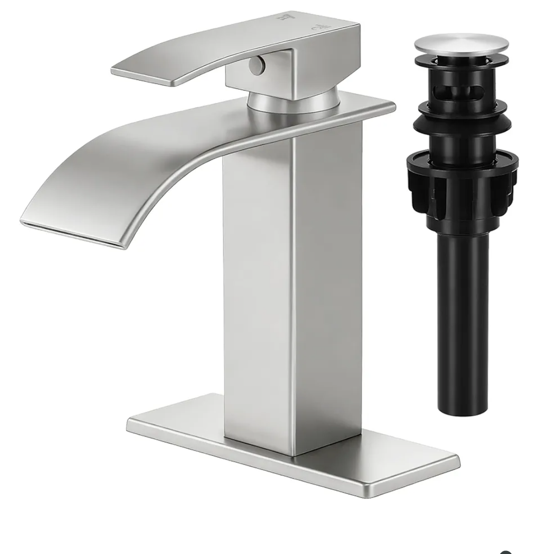 Bathroom Faucets Brushed Nickel Waterfall Bathroom Sink Faucet Modern Single Handle Bathroom Faucet for 1 or 3 Hole Mxier Tap Washbasin Faucet with Deck, Pop-up Drain and Supply Hoses