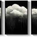 Large Framed Dark Moody Wall Art for Living Room, 3 Piece Academia Goth Canvas Prints Artwork for Walls, Black and White Rainy Cloud Surreal Pictures for Bedroom Wall Decor - Total Size 30x60 Inch