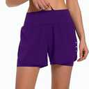 Ksmien Women's 2 in 1 Running Shorts - Lightweight Athletic Workout Gym Yoga Shorts Liner with Phone Pockets (Purple, L)