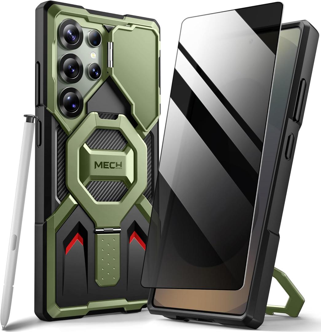 TONGATE for Samsung Galaxy S24 Ultra Case Compatible with MagSafe, [Ring Stand & Camera Cover Kickstand] Drop Shockproof Rugged Protection Phone Case for S24 Ultra with Screen Protector 6.8", Green