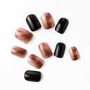 2 x Elegant Amber & Black Gel Press On Nails - Medium Square Press On Nails for Office - 24 Pcs, 12 Sizes - Fake Nails - No Glue Needed - Glossy & Durable - Lasting Up to 2 Weeks