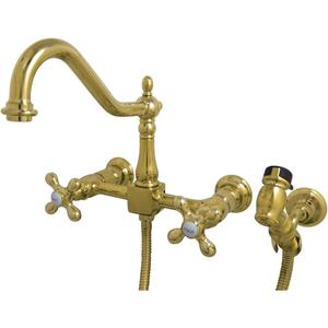 Kingston Brass KS1242AXBS Heritage Bridge Kitchen Faucet, Polished Brass, 8.5 x 8.13 x 2.25