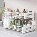 2 Packs 21IN Depth Under Sink Organizer, 2-Tier Pull Out Cabinet Organizer With Smooth Circular Rail, Large Capacity Metal Mesh Sliding Drawers For Bathroom& Kitchen Storage,Height Adjustable White, 2 Pack-21"Dx11.6"-16.7" H