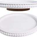 HPC Decor 12Inch Beaded Lazy Susan- Wooden Lazy Susan Organizer for Farmhouse Table Decor, Round Turntable for Table Cabinet, Countertop- Kitchen Turntable 360 Degrees Rotating Table Spinning Tray