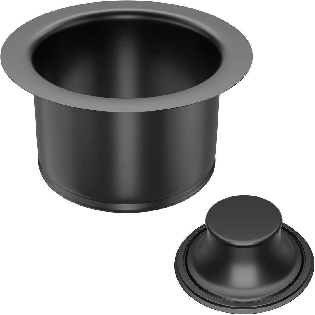 Extended Garbage Disposal Flange and Stopper, Kitchen Sink Drain Deep Flange with Stopper for Garbage Disposal Stainless Steel Fit Universal 3-1/2 Inch Standard Sink Drain Opening Matte Black