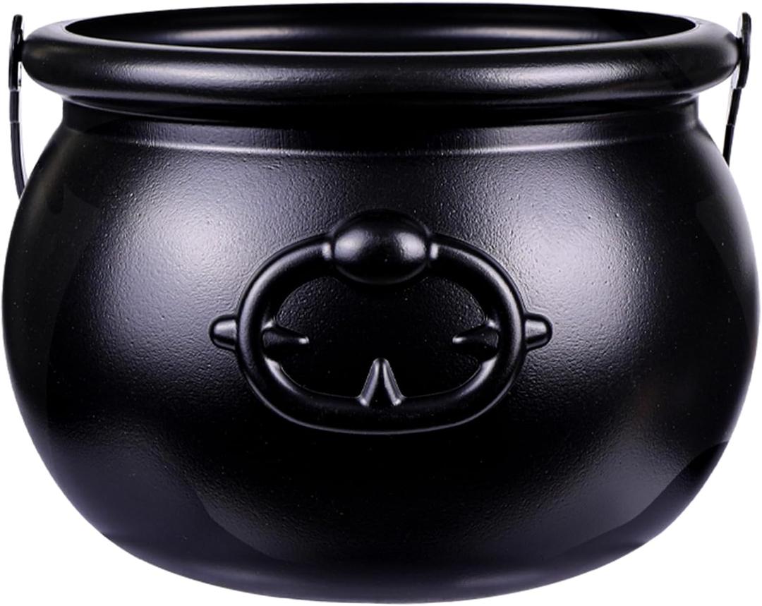DIYDEC 8'' Halloween Large Cauldron Black Plastic Witch Cauldron Kettle Halloween Pot Bucket Candy Bowl for Halloween & St. Patricks Day Party Favors Decor Trick or Treat
