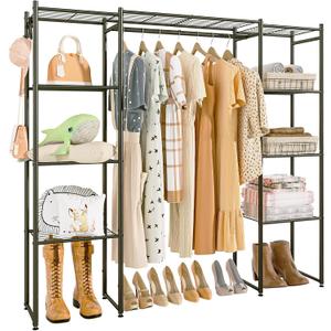 Neprock Portable Closet Wardrobe, Metal Clothing Rack with 8 Shelves & 1 Hang Rod, Free Standing Closet Rack for Hanging Clothes Closet Organizers and Storage, 63"*63"*12", Black