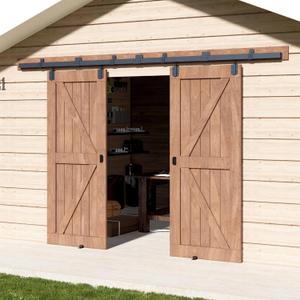12FT Heavy Duty Exterior Double Sliding Rail Barn Door Hardware, 12FT-Double door kit