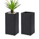 LEWIS&WAYNE Set of 2 Tall Planters for Outdoor Plants Handmade 24'' Wicker Tall Square Planter Box with Removable Liners Modern Planter for Indoor Outdoor Garden Patio Front Porch - Black