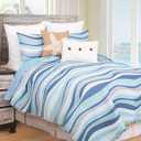 C&F Home Sea Waves Seawaves Blue Ocean Coastal Theme King 3 Piece Beach Reversible Coverlet Quilt Set with 2 King Shams Reversible Quilt Coverlet Comforter Nautical Bedding Set King 3 Piece Set Blue