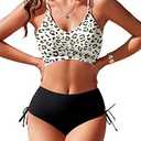 AI'MAGE Women's High Waisted Bikini Sets Tummy Control Swimsuits Front Ruched Two Piece Drawstring Bathing Suit, XL