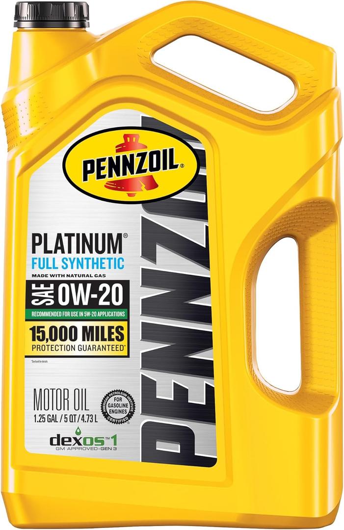 Pennzoil Platinum Full Synthetic 0W-20 Motor Oil, 5 Quart (5 Quart, Pack of 1)
