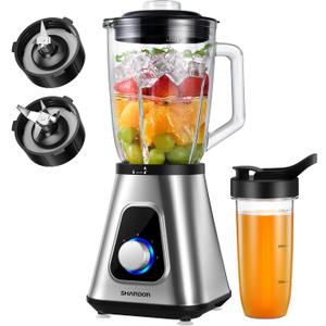 SHARDOR 1200W Blenders for Smoothies and Shakes, 52 Oz Countertop Blender & 22 Oz Personal Blender Combo, New Upgraded 6-leaf Blade, 3 Adjustable Speed for Juices, Frozen Fruit Drinks, Sauces