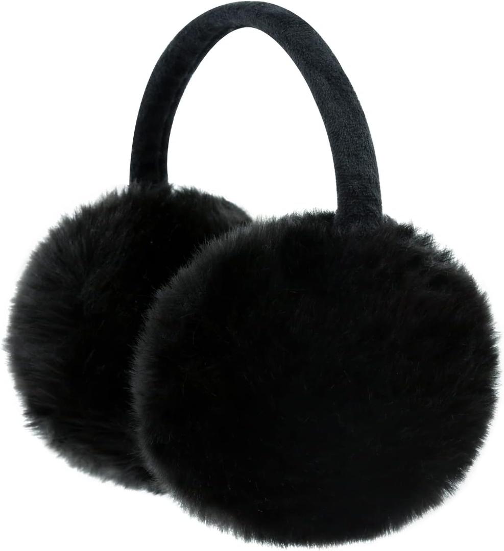 FSTEOE Winter Ear Muffs Women Warm Earmuff Girls Ear Warmers Soft Plush Outdoor Adjustable Ear Cover (Black, S)