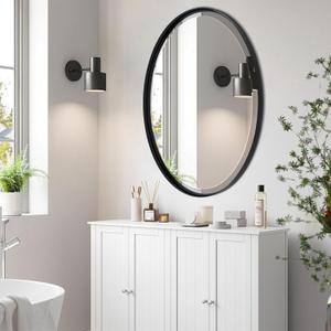 POZINO Oval Beveled Mirror, 24"x36" Bathroom Mirror for Over Sink, Rounded Mirrors for Bathroom, Modern Oblong Vanity Wall Mirror in Premium Stainless Steel Frame Hangs Horizontal Or Vertical