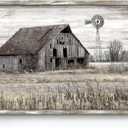 SunFlax Wood Wall Art Farmhouse Picture: Vintage Brown Rural Office Artwork Large Rustic Barn and Windmill Framed Painting for Living Room Bedroom Home, Size: 45"L x 30"W