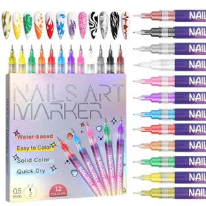 12 Colors Nail Art Pens Set, 0.5 MM Quick Dry Nail Art Markers Acrylic Paint Pens Kit for Graffiti Dotting Drawing Painting Nail Point, Nail Art Design Decoration Nail DIY Polish Pens