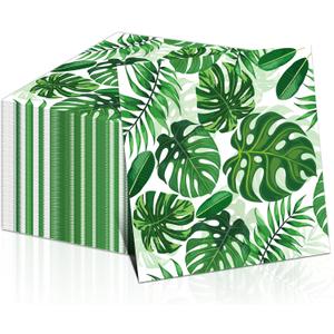 50 Pieces Tropical Palm Leaf Napkins Disposable Hawaiian Luau Aloha Paper Napkin Decorative Green Leaf Napkins for Bathroom Wedding Holiday Tropical Theme Birthday Party Baby Shower Favors Supplies