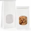 100 Pack Bakery Bags with Window, 3.9x2.3x8 Inches Tin Tie Tab Paper Cookie Bags White Small Gift Bag for Packaging Popcorn, Trail Mix, Treats, Snacks, Baked Goods, Party Favors | Grease Resistant, Resealable