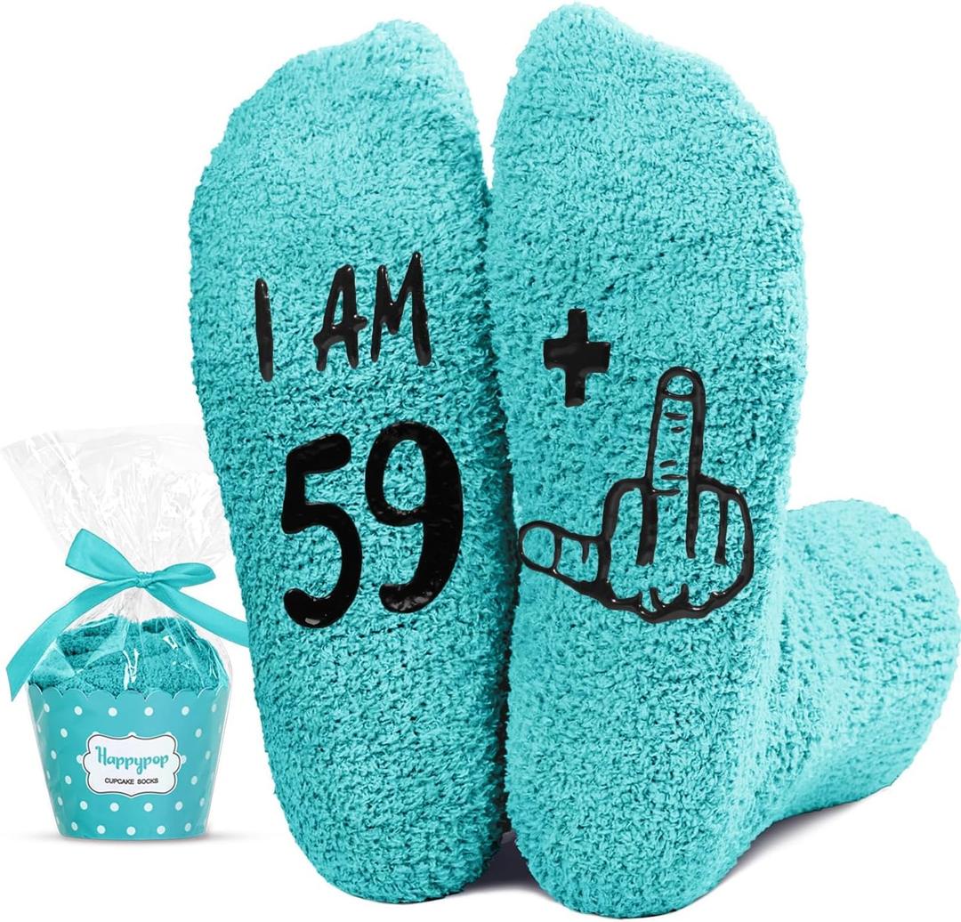 HAPPYPOP Birthday Gifts for Women - Fuzzy Socks for 51 52 53 54 55 56 57 58 59 60 Year Olds