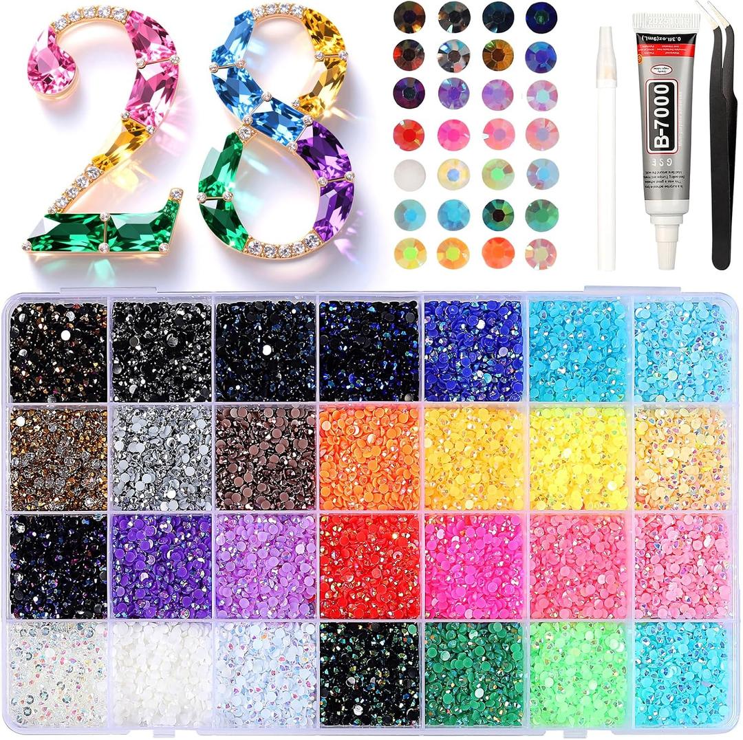 3 x 28000 Pcs/Box Nail Art Rhinestones,28 Colors 3mm Flat-Bottomed Round Nail Rhinestones Glitter Crystal Gem Rhinestone,DIY Decoration Accessories