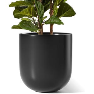 LE TAUCI 12 Inch Pots for Plants, Ceramic Large Planters for Home Garden Patio Office, Indoor Modern Plant Pots with Drainage Hole and Rubber Plug, Black