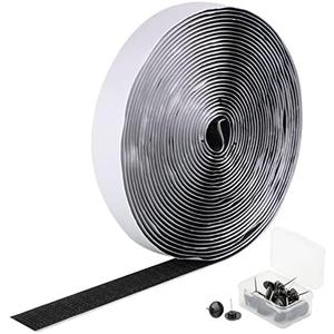 MAGZO Self Sticky Hook & Loop Tape 22 FT x 0.78 in, Heavy Duty Adhesive Hook Strip Roll for Screen Door Installation, Black
