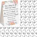 Woanger Put a Ring on It Bridal Shower Game with 50 Fake Rings, Rustic Greenery Theme Wedding Shower Games Wedding and Engagement Rings and Not Say Bride Rules Cards(Flowers,Silver)