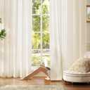 Anmao Non-See-Through Beige Privacy Semi Sheer Curtains for Living Room 96 Inch Length 2 Panels Set, Light Filtering That Let Light in Rod Pocket Window Drapes for Bedroom, 52W x 96L, Beige