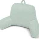 Reading Pillow, Silk Back Support Pillow for Bed Sitting Up, Large Bed Rest Pillow with Arms for Adults, Back Support for Couch and Chair, Green