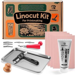 Linocut Kit for Printmaking - Arts and Crafts for Adults - Christmas DIY Kit Gifts - Hobby Kits Birthday Gift for Adults, Women, Men, Boys, Girls - Stamp Making Kit - Linoleum Blocks Carving Tools (black)