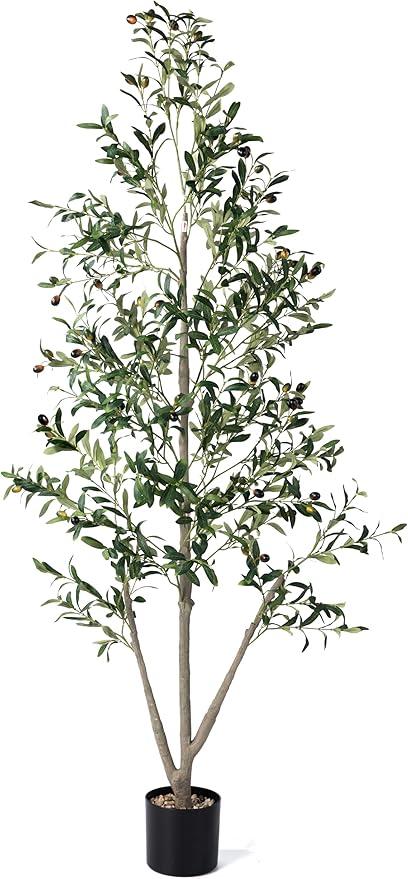 Olive Trees Artificial Indoor, 5FT Tall Faux Olive Tree with Moss and Planter, Artificial Plants Indoor with Natural Wood Trunk and Lifelike Fruits, Fake Tree for Home Office Living Room Decor