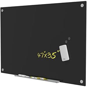 TOWON 47 x 35 Inch Glass Magnetic Dry Erase Board, Glass White Board for Wall, Clean Whiteboard Dry Erase Large, Black