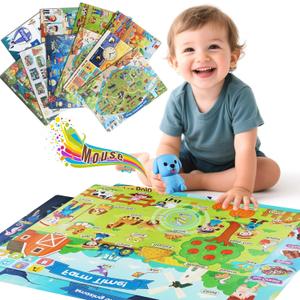 Learning Poster Mat with Talking Pen for Preschool Early Education Learning Toys, Talking Posters for Toddlers Grandkids, Interactive Reader Dog Sensory Autism Toys for Birthday Gifts